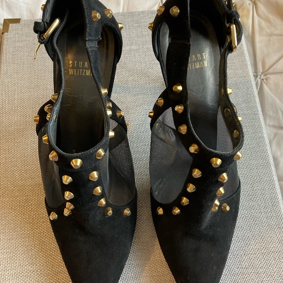 Stuart Weitzman black with gold stud heel shoes - Picture 3 of 7